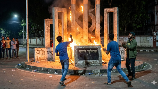 নোয়াখালীতে জুলাই স্মৃতিস্তম্ভে অগ্নিসংযোগ