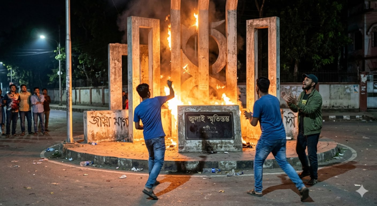 নোয়াখালীতে জুলাই স্মৃতিস্তম্ভে অগ্নিসংযোগ